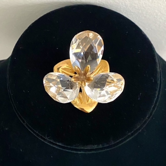 Gold Tone Multifaceted Crystal Flower Keepsake - Picture 2 of 8